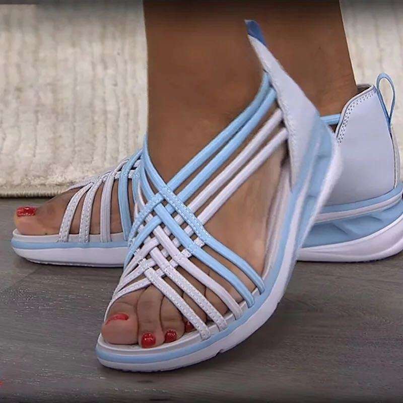 women shoes贸大码坡跟凉鞋女镂空透气运动编制鱼嘴鞋凉鞋女2024