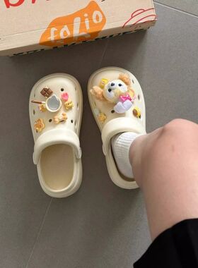 洞洞鞋女外穿卡通增高柔软沙滩少女心夏季2025款EVA防滑包头拖鞋