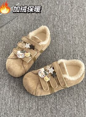 加绒小众原创魔术贴Kitty德训鞋女秋冬新款一脚蹬休闲懒人鞋棉鞋