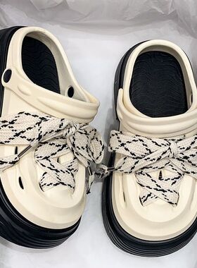 小众潮酷黑色绑带洞洞鞋女夏季踩屎感舒适百搭eva包头凉拖鞋外穿