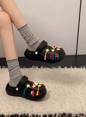 2025新款增高软底凉拖鞋子网红爆款黑色防滑厚底洞洞鞋女款夏外穿