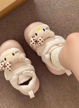 可爱卡通KT猫雪地靴女2025秋冬新款加绒加厚保暖厚底面包鞋棉鞋子