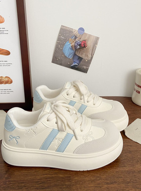 粉色厚底板鞋女丑萌2025秋季新款chic小众设计面包鞋阿甘小白鞋子