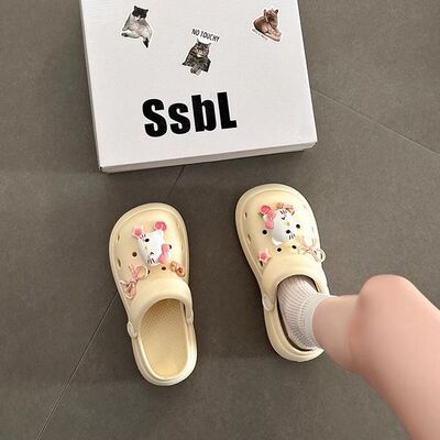 可爱卡通洞洞鞋女2025年夏季新款时尚凉拖鞋外穿透气包头沙滩鞋