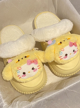 2025新款布丁狗KT猫棉拖鞋女冬季居家防水可拆卸加绒保暖月子棉鞋