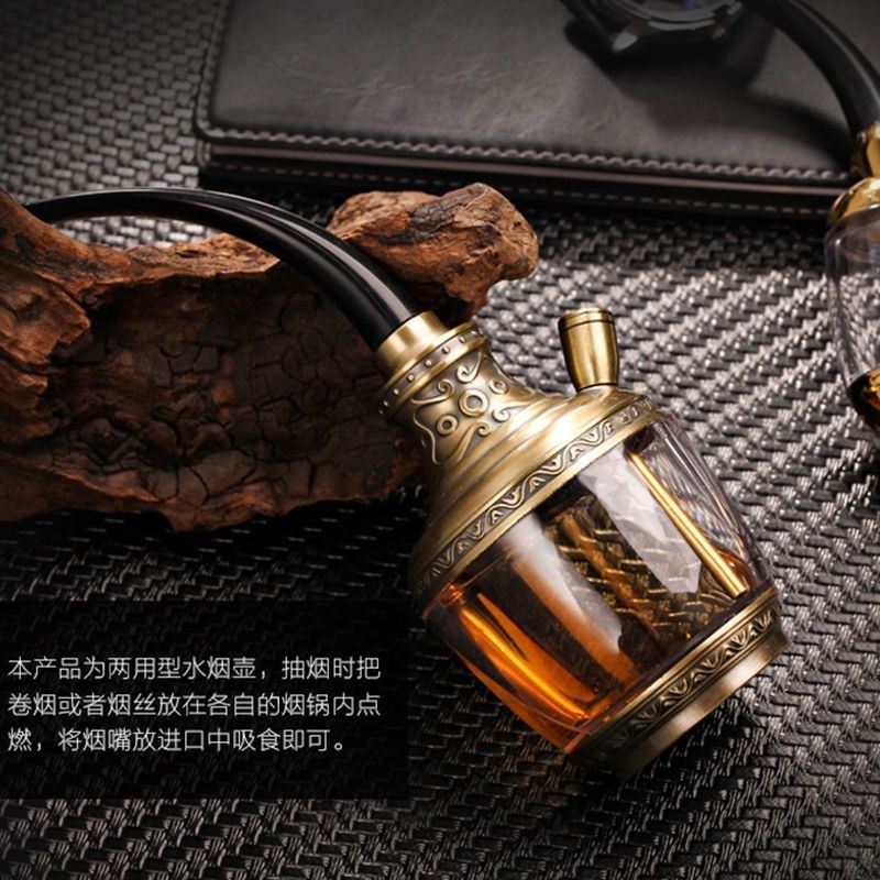 烟水壶高级过滤循环型单管大容量水烟斗玻璃水壶烟便携式烟斗烟嘴