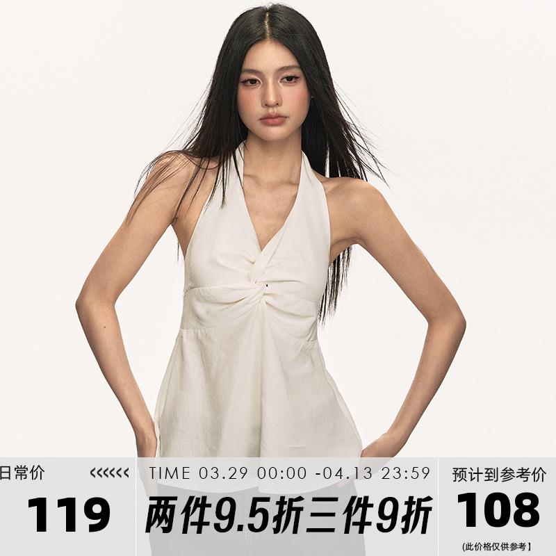 anna aneae莱塞尔亚麻扭结挂脖吊带背心女外穿小众辣妹无袖上衣