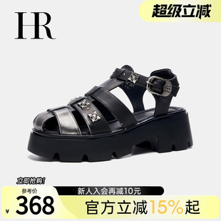 HR赫莲娜女鞋 子2025年夏季 新款 铆钉擦色欧货厚底猪笼包头罗马凉鞋