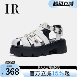 HR赫莲娜女鞋 子2025年夏季 新款 铆钉小众欧货厚底猪笼包头罗马凉鞋