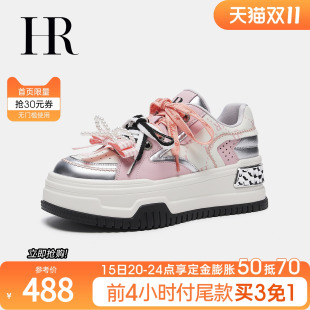 厚底甜美风蝴蝶结系带潮鞋 HR赫莲娜女鞋 休闲板鞋 新款 子2025年秋季