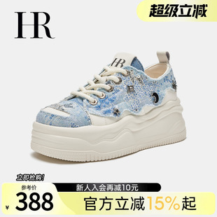 厚底潮流小众铆钉牛仔小白鞋 HR赫莲娜女鞋 休闲板鞋 子2025春季 新款