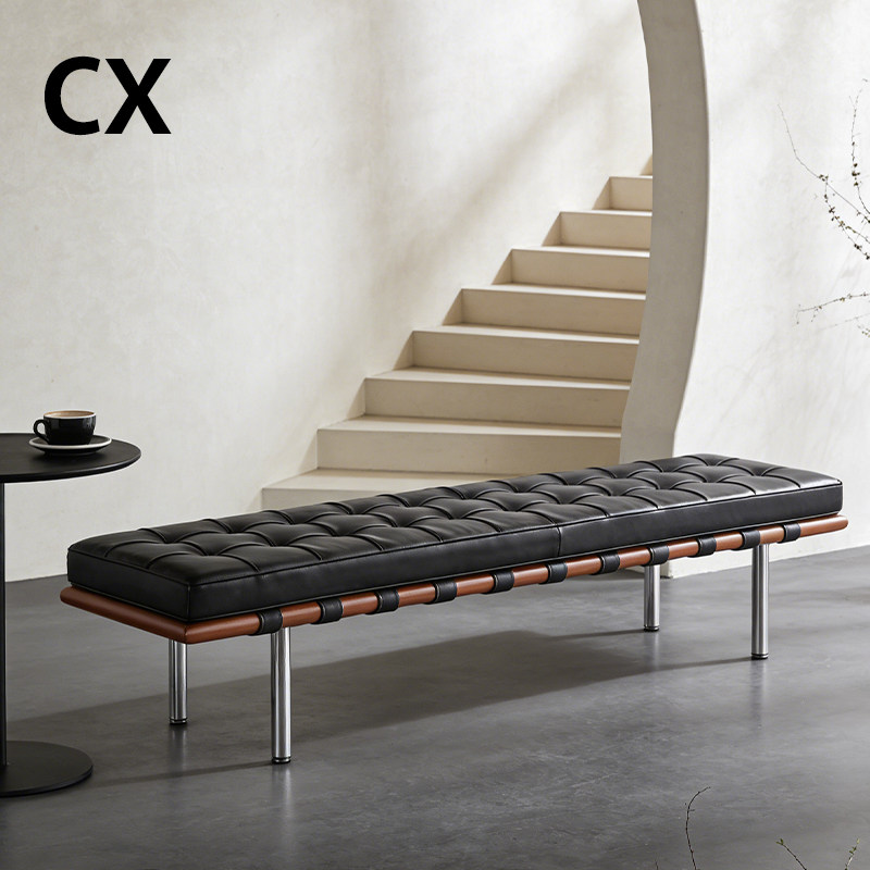 意式极简不锈钢长条床尾凳