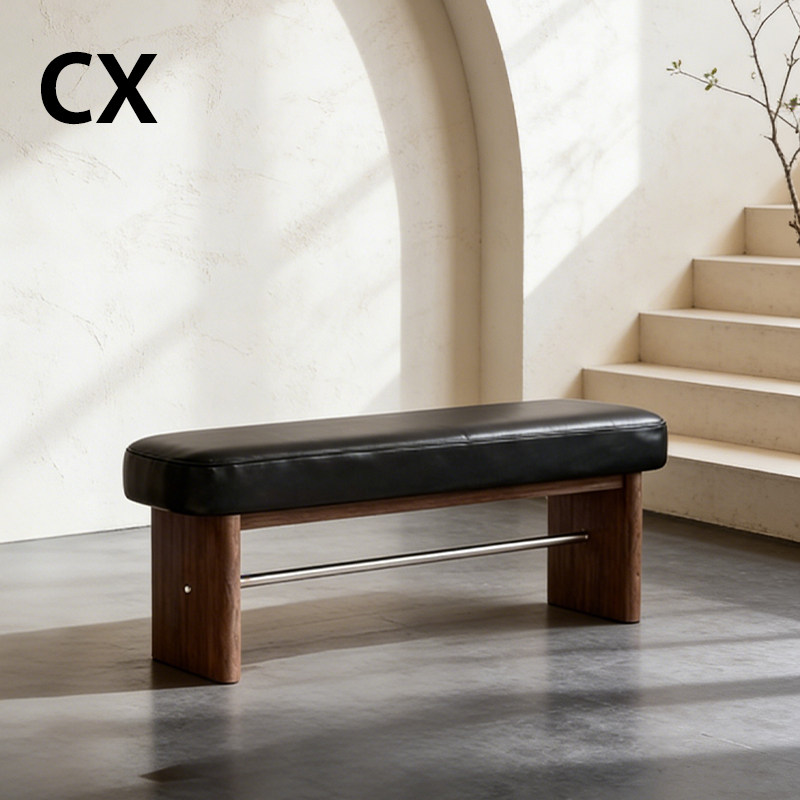 中古风实木沙发凳卧室床尾凳家用客厅长凳设计师衣帽间条凳换鞋凳