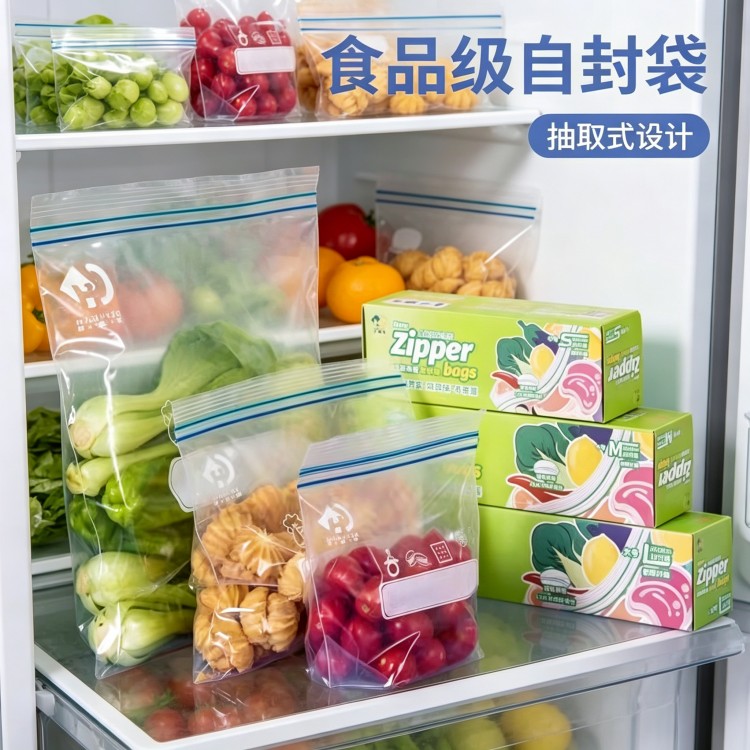 食用级自封袋食品分装袋密封袋保鲜袋塑封加厚家用冰箱收纳带封口