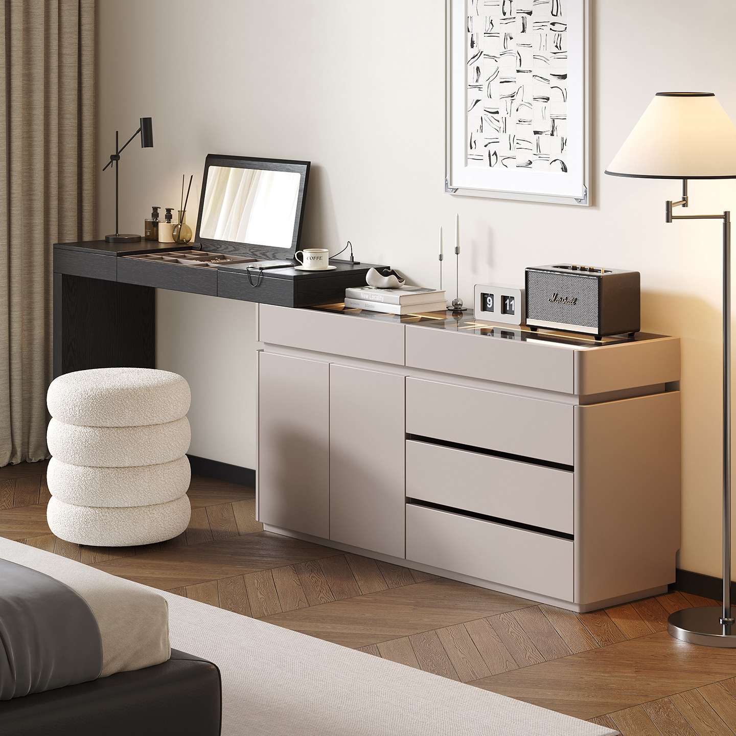 隐藏镜斗柜一体梳妆台2025新款