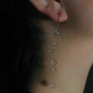 清冷感仿水晶露珠隐形鱼线流苏耳环2025新款高级感轻奢长款耳钉女