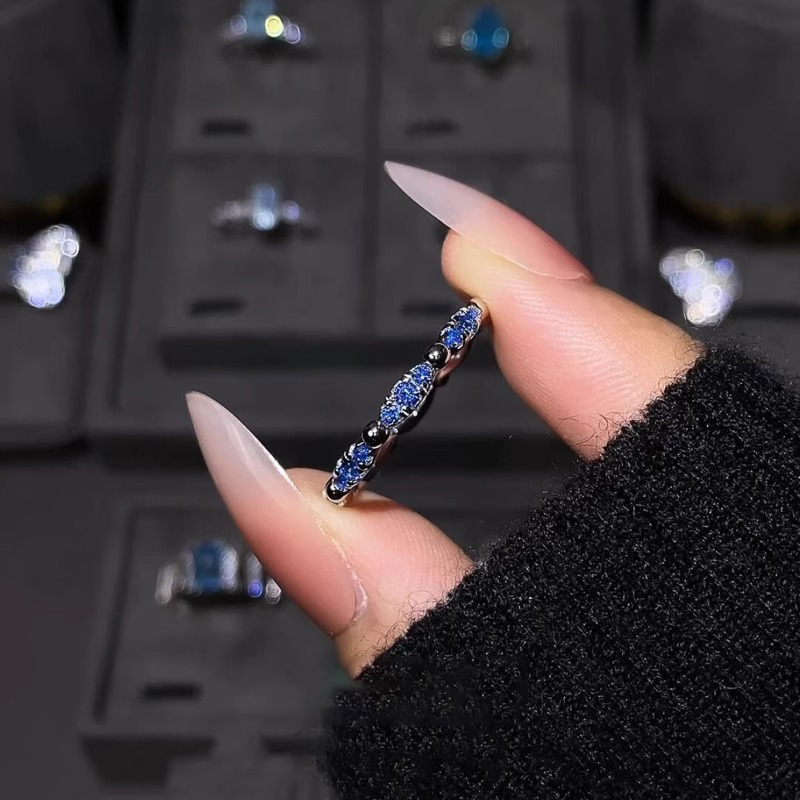 深邃蓝仿钻戒指女简约细款千金感