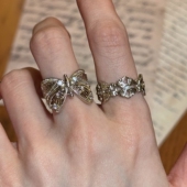 绝美中古风vintage咖啡金色蝴蝶开口戒指女小众设计感鸢尾食指戒