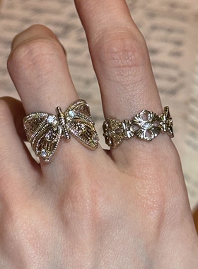 蝴蝶开口戒指女小众设计鸢尾指环