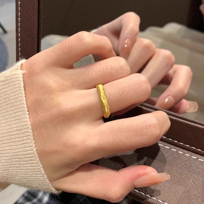 拉丝金色素圈戒指女小众设计指环