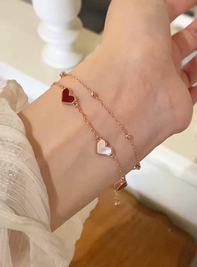 撞色双层爱心手链女轻奢小众精致