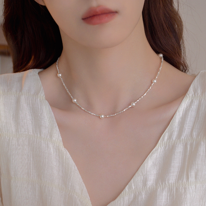满天星珍珠项链小众颈链锁骨链女