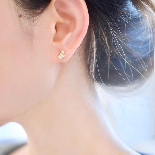 小杏运银杏叶仿珍珠耳钉女高级感