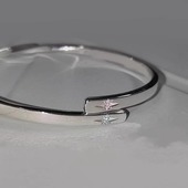 银色亮面镶嵌双星芒手镯女时尚 镯子 手链轻奢小众精致中古风开口款