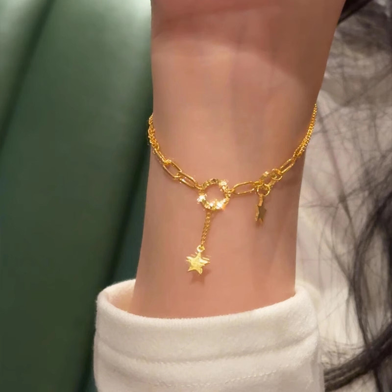金色星星流苏碎碎冰圆环手链女款2025新款轻奢精致双层古巴链手饰,饰品/流行首饰/时尚饰品新,手链,淘宝优惠券,粉丝福利购,淘宝优惠卷