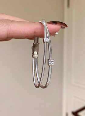 银色双层环绕拉丝方块手链女手镯