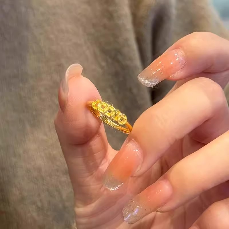 新中式金色五帝钱戒指女小众设计