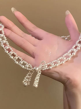 法式蝴蝶结仿珍珠项链女小众配饰
