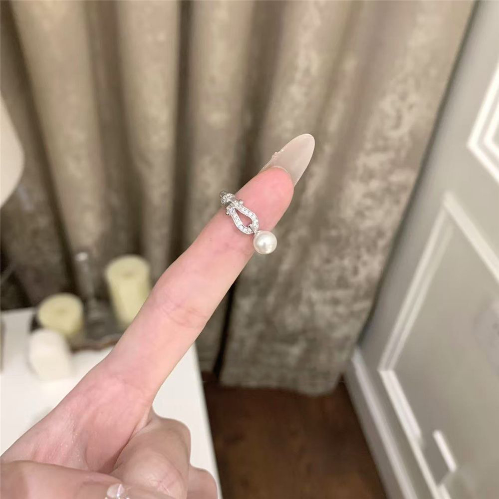 马蹄扣仿珍珠戒指女小众设计指环