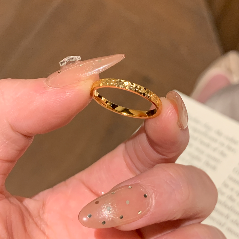 金色碎冰冰素圈戒指女小众设计感