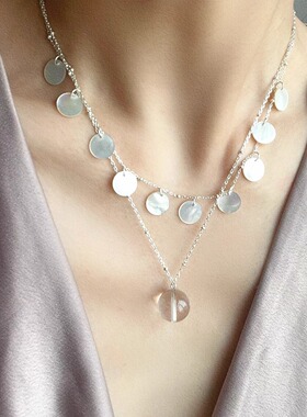 度假风仿贝壳白水晶叠戴项链女款