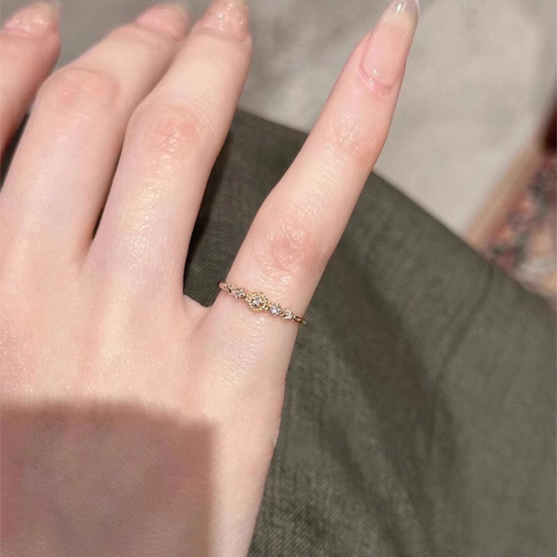 超闪花朵戒指女小众设计细圈尾戒