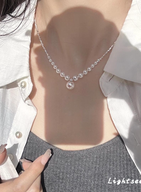 清冷感仿碎银珍珠项链气质锁骨链