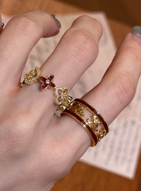 老钱风四叶草戒指小众设计指环女