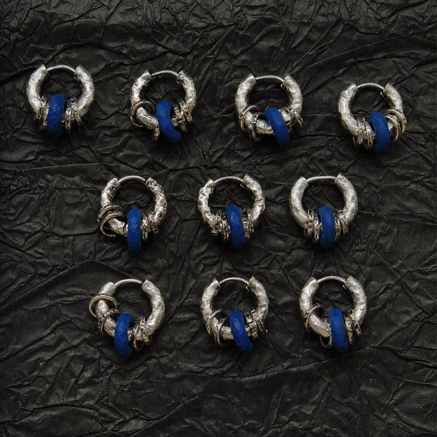 中古肌理感仿青金石锤纹耳环2026新款爆款复古耳钉女轻奢小众耳饰