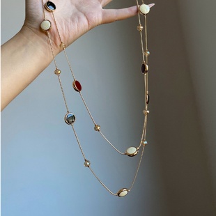 复古美拉德仿虎眼石串珠项链女2025新爆款配饰长款轻奢小众毛衣链
