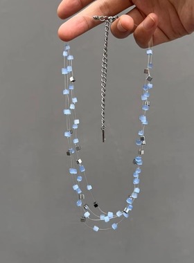 浅蓝方糖叠戴项链女新款海边配饰