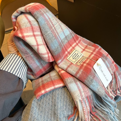 新年暖红！格纹流苏围巾女款围脖