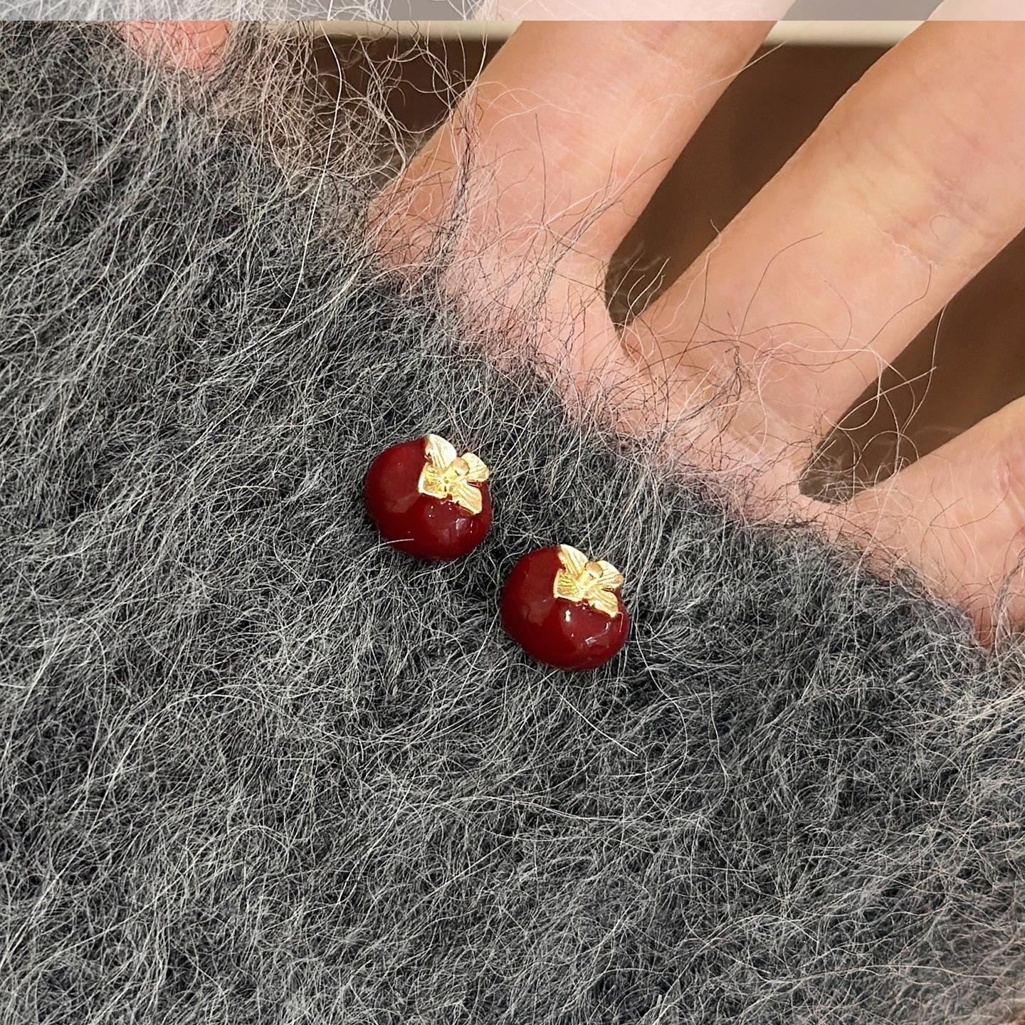 柿柿如意红色耳钉2025新款爆款高级感轻奢小众耳环秋冬新年耳饰女,饰品/流行首饰/时尚饰品新,耳钉,淘宝优惠券,粉丝福利购,淘宝优惠卷