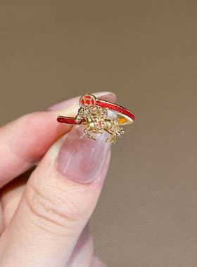 本命年生肖马红色戒指女小众设计