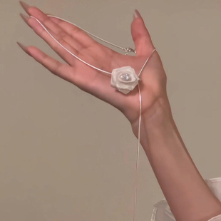 高级感轻奢小众秋冬毛衣锁骨链 立体花朵项链女2025新款 抽拉式 长款