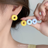 柠檬黄圆圈耳钉2025新款 爆款 高级感耳环甜美风可爱活力少女耳饰女