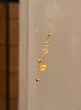 金色爱心屁桃Y字项链女2026新款