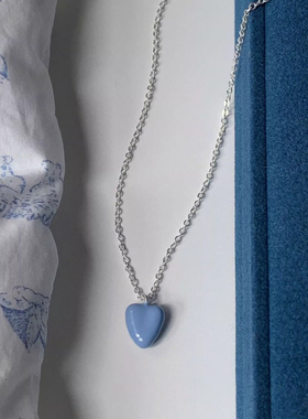 奶蓝滴釉爱心项链配饰女锁骨链