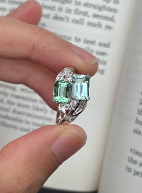 冰透仿绿宝石戒指女小众设计指环