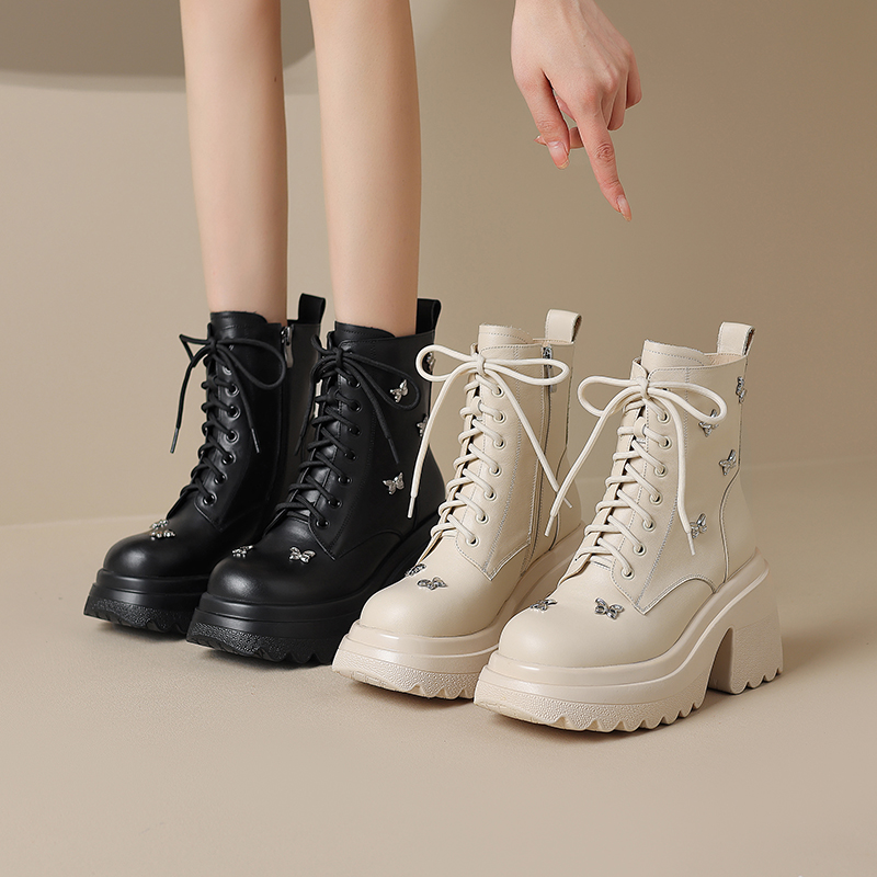 10cm超高跟休闲厚底防水台马丁靴